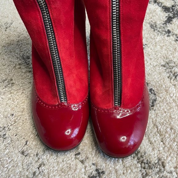 Marc Jacobs Red Patent Leather and Suede Bootie with Leopard Fur Lining size 6 - Picture 11 of 11
